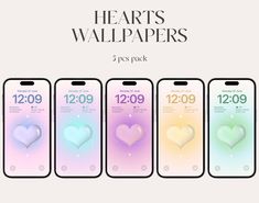 four iphones with hearts on them and the text heart's wallpapers