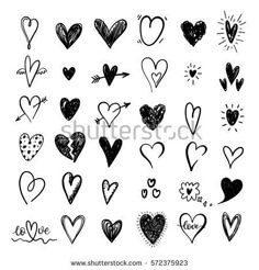 hand drawn hearts with different shapes and sizes on white background, for valentine's day