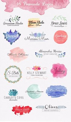 watercolor logos with different colors and font styles for wedding, bridal or special events