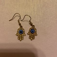 Brand New Never Used Gold Hamsa Hand With Blue Evil Eye Dangle Earrings Crystal Ball Earrings, Large Statement Earrings, Bling Earrings, Gold Hamsa, Crystal Shoes, Evil Eye Earrings, Blue Evil Eye, Back Jewelry, Crystal Stud Earrings