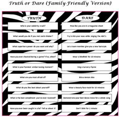 truth or dare family - friendly version worksheet for kids and adults to learn