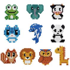 an image of pixelated animals made out of different types of beads on a white background