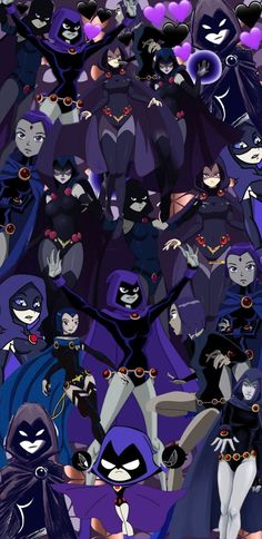 an image of many different cartoon characters in the style of batman and catwomans