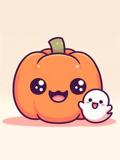 an orange pumpkin and a white chick sitting next to each other