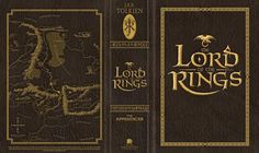 the lord of the rings book cover with gold lettering and an image of a map