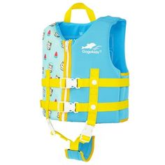 a child's life vest with yellow straps