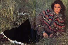 Ralph Lauren - The Santa Fe collection, Fall 1981 featured hand-knit sweaters inspired by American Indian blankets, chambray blouses and petticoats. Ralph Lauren Womens Clothing, Designer Ralph Lauren, Ralph Lauren Collection, Ralph Lauren Outfits, View Image