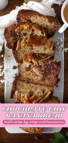 chocolate chip banana bread with step by step instructions