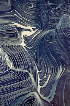 an abstract painting with blue and white lines