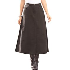 Denim is an everyday favorite and this skirt, in a figure-loving A-line fit, is a must. Pair it with everything from tops to tunics to sweaters and beyond. Side and back elasticized waist. 5-pocket styling.