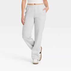 Women's Leisure Studio Mid-rise Knit Straight Leg Sweatpants - Universal Thread™ Heather Gray Xl : Target Cotton Sweats With Ribbed Waistband And Straight Leg, Basic Cotton Sweats For Lounging, Relaxed Fit Full Length Cotton Sweatpants, Full-length Cotton Sweats With Elastic Waistband, Cozy Fit Cotton Pants For Loungewear, Cotton Bottoms With Ribbed Waistband For Loungewear, Relaxed Fit Full Length Cotton Joggers, Relaxed Fit Cotton Full-length Joggers, Casual Cotton Bottoms With Comfort Fit