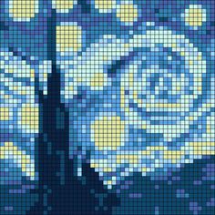 the starry night is depicted in this pixellated image