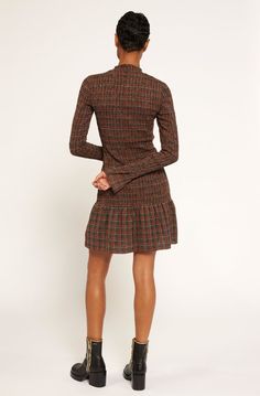 Houda Mini Dress at Joie Casual Mini Length Long Sleeve Dress For Work, Casual Long Sleeve Mini Dress For Work, Chic Midi-length Plaid Dress, Fitted Ruched Mini Dress For Fall, Spring Midi Length Fitted Plaid Dress, Fitted Long Sleeve Mini Dress For Fall, Chic Stretch Midi Dress With Ruffle Hem, Casual Ruched Skirted Dress, Chic Ruched Midi Dress For Fall