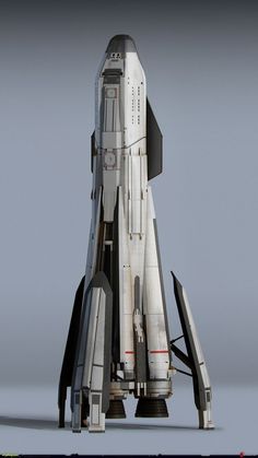 a model of a space shuttle is shown on a gray background with the door open