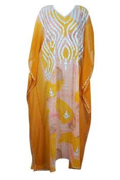 Womens Travel Kaftan Maxi Dress, Bohemian Orange Pink Caftan, Embroidered GEORGETTE Summer Resort Wear, Beach Dresses, Long Caftan L-4XL Yellow Chikankari Embroidery Kaftan, Long Embroidered Kaftan For Beach Season, Long Embroidered Beachwear Kaftan, Embroidered Long Kaftan Beachwear, Eid Beach Tunic Maxi Dress, Embroidered Maxi Kaftan For Beachwear, Embroidered Maxi Length Kaftan For Beachwear, Beach Tunic For Eid, Festive Tunic Kurta For Vacation