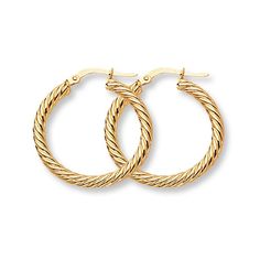 These hoop earrings for her feature a twisting rope design crafted of 14K yellow gold. The earrings secure with hinged backs. Jewelry Education, Jewelry Advice, Diamond Guide, Rope Design, Accessories Jewelry Earrings, Earring Backs, Cultured Pearls, Designer Earrings, Ear Piercings