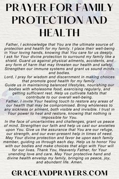 a prayer for family protection and health