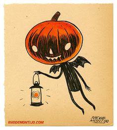 a drawing of a jack - o'- lantern holding a lantern on top of a piece of paper