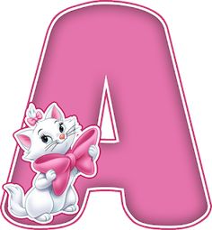 the letter a is for cat with a bow on its neck and tail, sitting in front of an uppercase