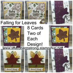 four different cards with the words falling for leaves and two of each design on them