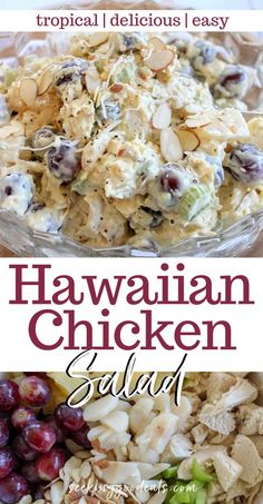 hawaiian chicken salad with grapes, celery and almonds