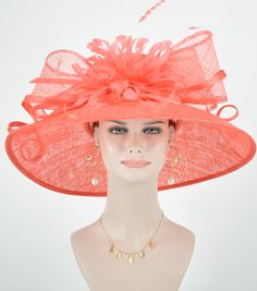 "Description: 100% Sinamay, light and comfortable *Wide brim measure Appr: 6.5\" brim *The crown is decorated with feather flower. Very beautiful!! *Head girth is 22\"-23.5\",adjustable string inside can give you the best fit. *Great for Kentucky Derby, Church, Wedding, Tea Party or other special event . If you want to use different colors feathers tell me the color you need, I will change for you. 💃1. All hats will be sent from Rockville, MD, 20850, using FedEx Ground (1- 5 business days if th Elegant Summer Hat For Mother Of The Bride, Elegant Summer Hats For Mother Of The Bride, Art Hats, Church Lady Hats, Sinamay Hats, Tea Party Wedding, Wedding Tea, Elegant Hats, Feather Flower