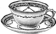 a drawing of a cup and saucer on a saucer with an ornament