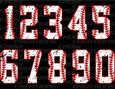 the numbers are in red and white baseball stitched to create an old fashioned font