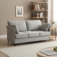 a living room scene with focus on the sofa