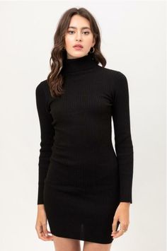 Black Turtleneck Sweater Dress, Black Bodycon Dress Long Sleeve, Black Turtleneck Dress, Tunics With Leggings, Long Sleeve Turtleneck Dress, Classic Turtleneck, Black Turtleneck Sweater, Ribbed Bodycon Dress, Ribbed Sweater Dress