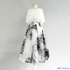 OrcaJump - Stylish Black Organza Floral Skirt - Available in 5 Sizes Korean Fashion Women Dresses, Long Skirt And Top, White Long Skirt, Gowns Dresses Elegant, Organza Skirt, Light Dress, Dress Aesthetic, Korean Fashion Women, Stylish Dress Book