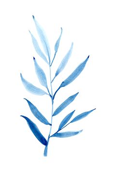 a watercolor painting of a blue leaf