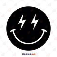 a black and white smiley face with two lightnings