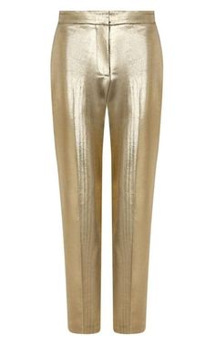 Alexander McQueenMetallic Moire Cigarette Pants - Runway Catalog Elegant Gold Pants For Party, Gold Formal Bottoms, Elegant Gold Fitted Bottoms, Shiny Pants For Workwear, Gold Trousers For Evening Occasions, Elegant Gold Evening Bottoms, Gold Straight Leg Bottoms For Night Out, Chic Gold Pants For Evening, Elegant Shiny Bottoms For Evening