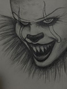 a drawing of a creepy clown with big teeth