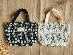 "★ Daisy Embroidered Lunch Bag - Eco friendly and cute. This reusable tote is perfect for carrying as a lunch bag, for grocery shopping, for park essentials such as food, water, keys, phone sunscreen and other personal items.  - Size: width 2\" x height 9\" x bottom 4\" (29 x 22 x 10cm). Handle 6\" (15cm) - Closure type: metal snap button - Two layers: outside corduroy, inside canvas. - Perfect for daily use - Cute gift for your mom, sister, friends, teachers, or for yourself" Cute Canvas Pouch Bag For Daily Use, Cute Rectangular Canvas Bags, Cute Rectangular Canvas Bag For Daily Use, Spring Gift Reusable Bag, Spring Gift Bag Reusable, Spring Reusable Rectangular Bags, Spring Rectangular Reusable Bag, Spring Rectangular Reusable Bags, Spring Gift Bags With Large Capacity