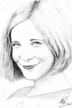 a pencil drawing of a smiling woman