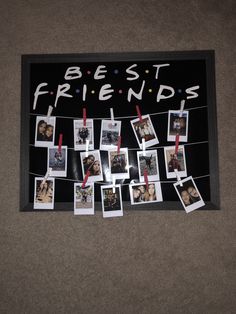 a bunch of pictures hanging on a wall with the words best friends attached to it