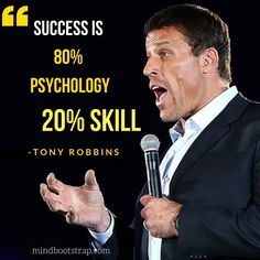 a man speaking into a microphone with the words success is 80 % psychology 20 % skill