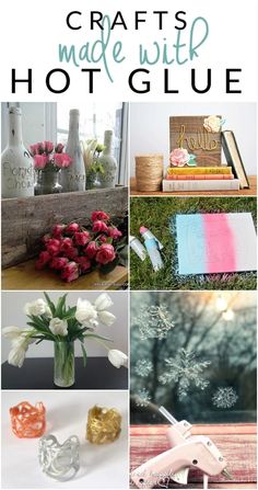 crafts made with hot glue and flowers are featured in this collage for the holidays