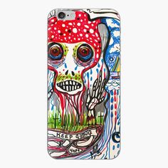 a cell phone case with a painting of a skull on the front and bottom cover