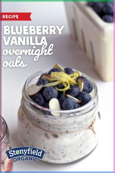 blueberry overnight oats recipe in a jar