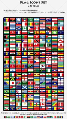 the flags of different countries are shown in this graphic style, with each country's flag