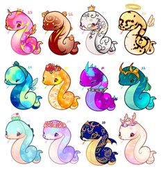 the different types of seahorses are depicted in this cartoon character's drawing