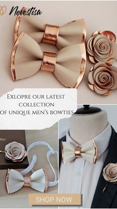 Tuxedo Bow Tie, Gold Bow Tie, Wedding Tux, Leather Bow Tie, Groom Wedding Attire, Lapel Flower, White Tuxedo, Wedding Groomsmen, Bow Tie Set