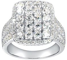 Add a hint of modern design to her everyday style with this glamorous ring. Glamorous Diamond Promise Ring, Modern Pave Setting Diamond Ring, Chic Silver Wedding Ring, Glamorous Diamond Ring With Accents, Ring Size Guide, Cocktail Ring, Cocktail Rings, Everyday Style, Prong Setting