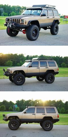 four different views of the same vehicle in three different pictures, each with its own front and rear wheels