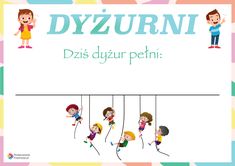 children swinging on strings with the words dyzurni written above them in german