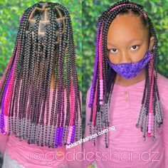 Knotless Beads, Pink Box Braids, Black Hair Makeup, Kids' Hairstyles, Kids Box Braids, Goddess Hair, Colored Box Braids