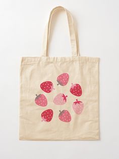 Cute Tote Bag Design, Strawberry Tote Bag, Canvas Bag Design, Sacs Tote Bags, Bags Making